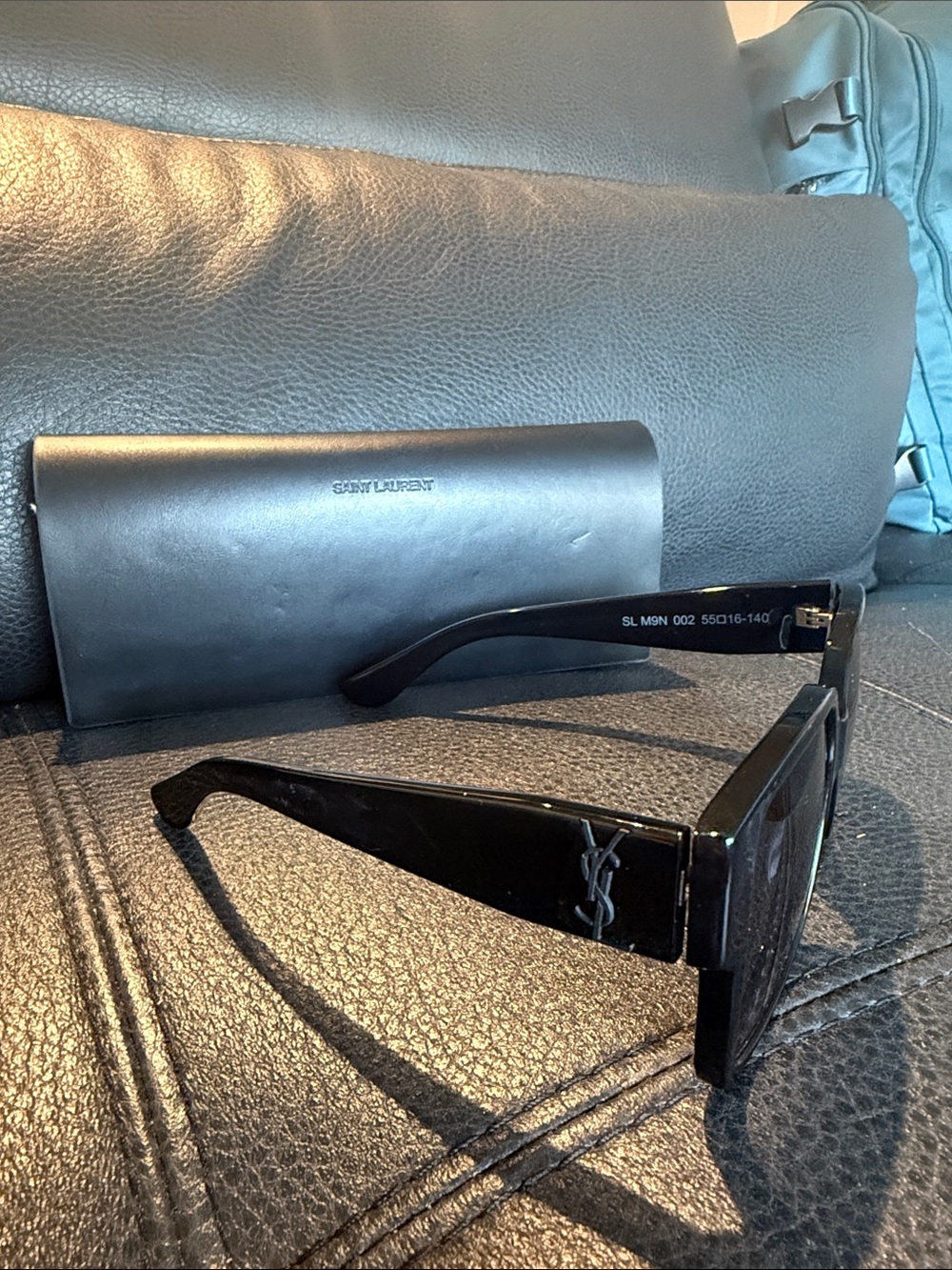 Saint Laurent Black Gloss Rectangular Logo-Arm Sunglasses